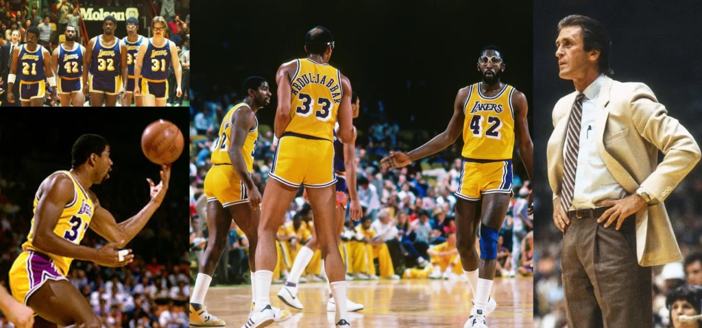 Pat Riley y el showtime magic johnson y kareem abdul-jabbar