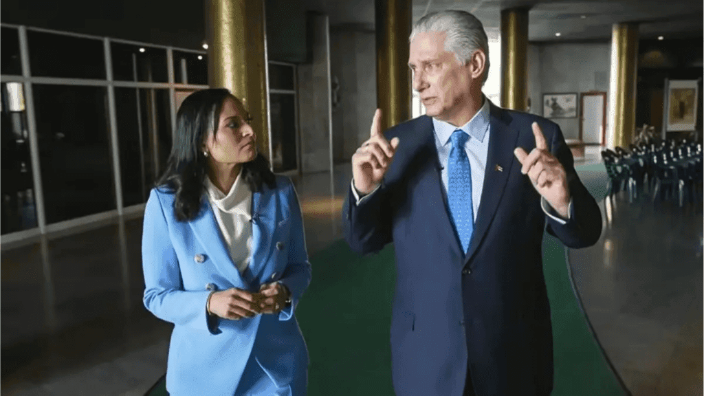 Kristen Welker en el programa Meet the Press de NBC News con Miguel Diaz-Canel