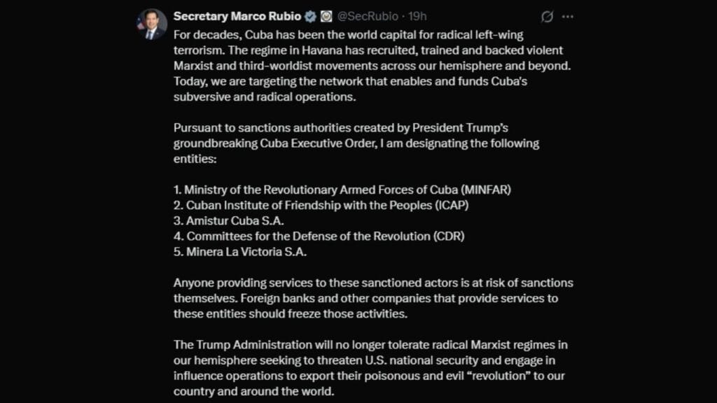 Visa y Mastercard salen de Cuba y se le acaba la fiesta a Díaz-Canel Marco Rubio nuevas sanciones a Cuba